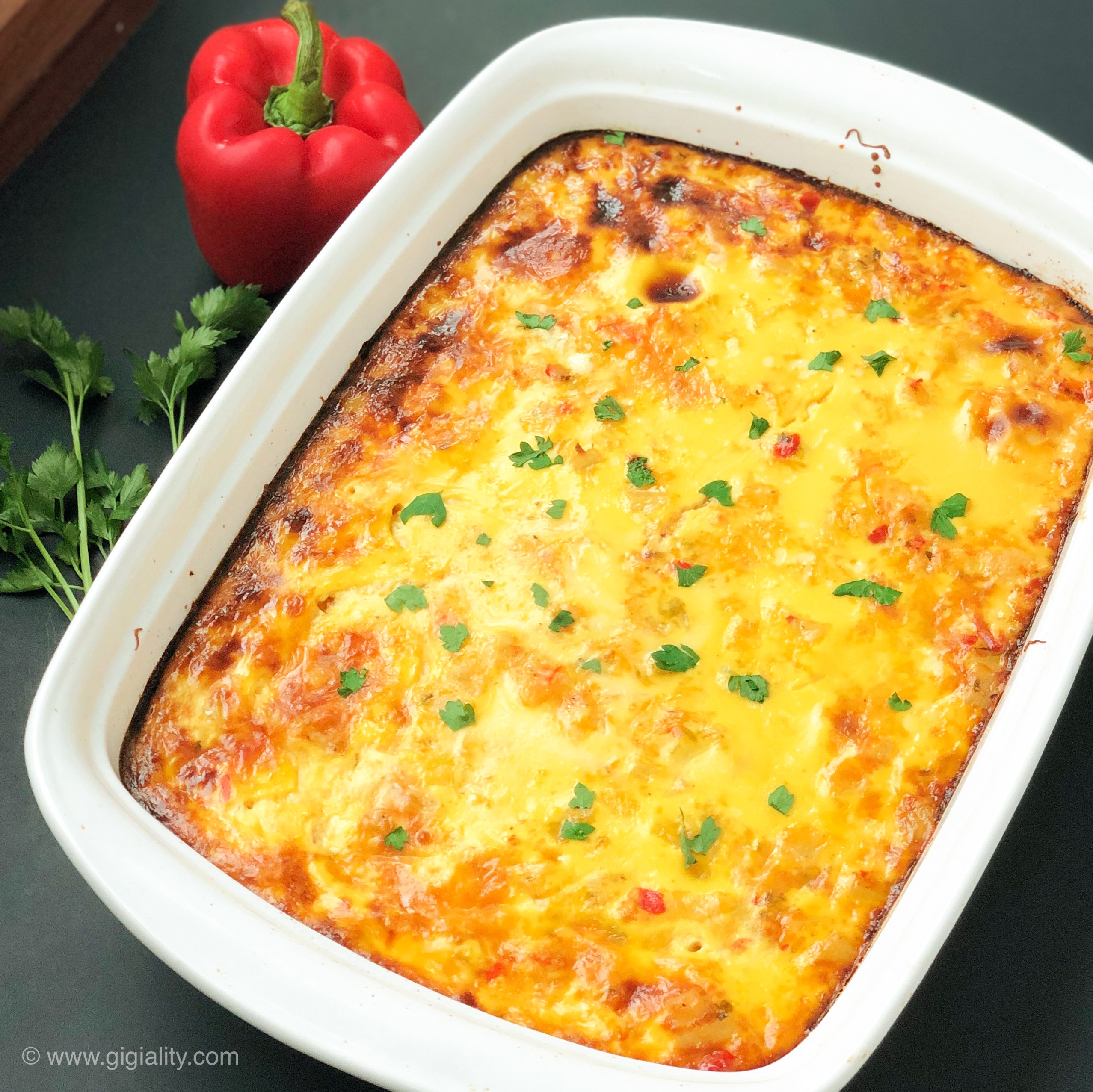 Make Ahead Cheesy Italian Chicken, Potato & Peppers Breakfast Casserole Recipe