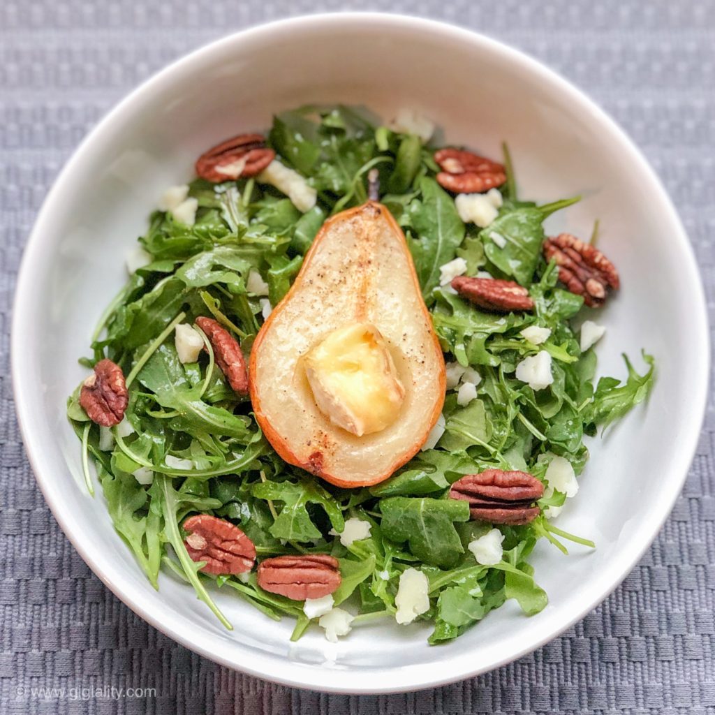 Baked Brie Pear, Arugula, Manchego and Pecan Salad