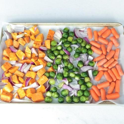 Sheet Pan Roasted Brussels Sprouts, Butternut Squash and Carrots