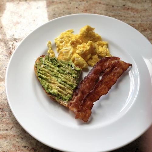Bacon, eggs and avocado toast