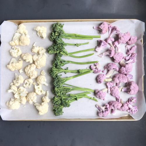 Roasted Purple Cauliflower And Baby Broccoli