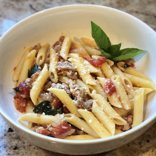 Penne With Basil, Tomato, and Sausage