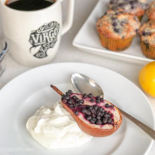 Breakfast with Baked Pears and Blueberries